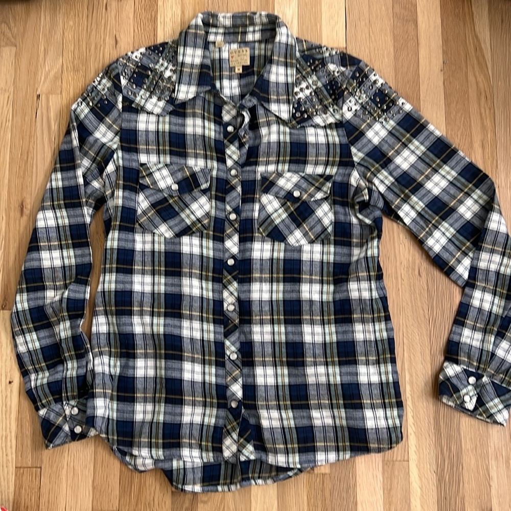 Guess Navy Blue & White Button Down Shirt with Classic Design